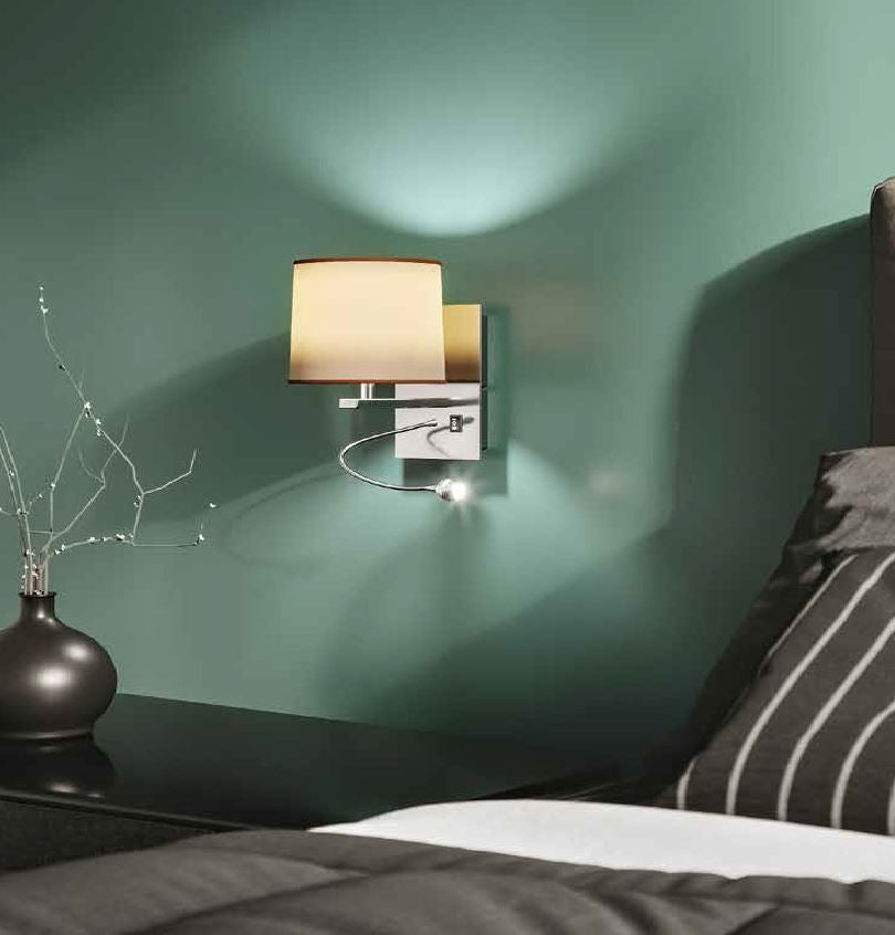 Applique da lettura LED flessibile + 1XE14 non incl. in alluminio con paralume in tessuto marrone 3W 60lm 4000°k HELLY Applique da lettura LED flessibile + 1XE14 non incl. in alluminio con paralume in tessuto marrone 3W 60lm 4000°k HELLY